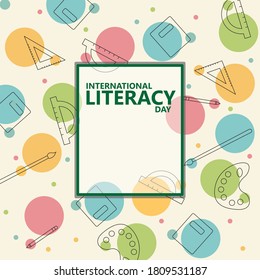 International Literacy day, 8 september, school background,  colorful vector design template