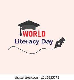 International literacy day 8 September banner social media post vector illustration. World literacy day greeting post with pen writing and degree cap. Book day.