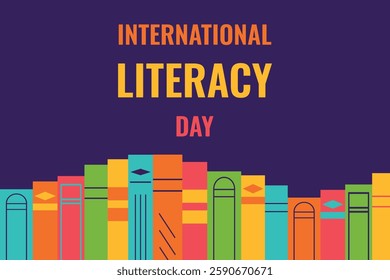 International Literacy Day, background, card, template, banner. Vector illustration with the image of books.	