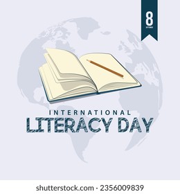 international literacy day. book and pencil vector illustration. September 8th. Suitable for templates, web, social media, greeting cards etc