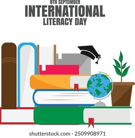 International Literacy Day, Books Day, Education Day, Books vector, Graduation Day