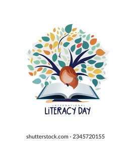 international literacy day with books, globe, background