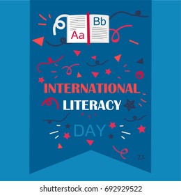 International Literacy Day Celebration Banner With Book. Vector