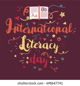 International Literacy Day Celebration Banner With Book. Vector