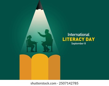 International Literacy Day concept of open book with alphabet letters. Children education background or learning event concept.