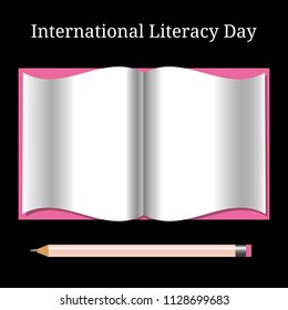 International Literacy Day. The concept of a social event. Open book and pencil