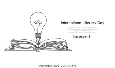 International literacy day. Continuous one line art for congratulation cards, banners and flyers. International literacy day. concept. Vector illustration.