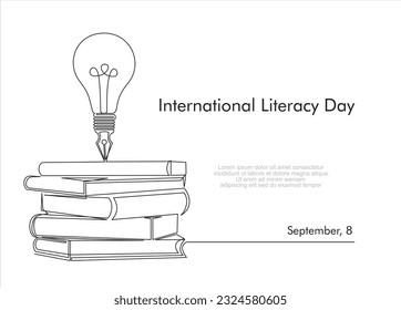 International literacy day. Continuous one line art for congratulation cards, banners and flyers. International literacy day. concept. Vector illustration.