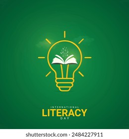 International Literacy Day Creative Ads Design. Literacy, Pencil, Book silhouette isolated on Template for background. Literacy Poster, vector, 3d, illustration, Sep 8. Important day, Holiday concept.