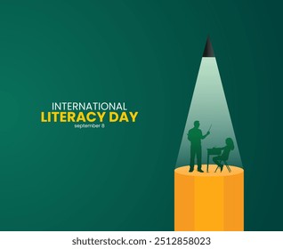 International Literacy Day, Education day concept. Literacy dar creative design. teacher reads students vector.