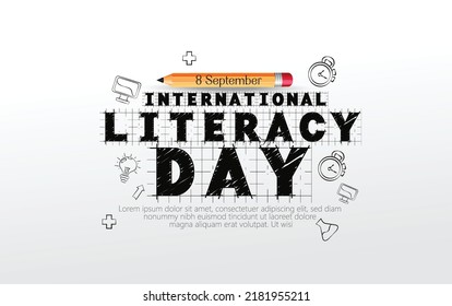 International Literacy Day On Yellow, Grey Background