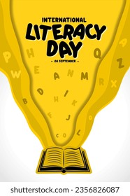 international literacy day poster, black and yellow design