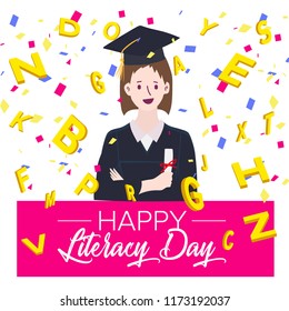 International Literacy Day poster. Education concept vector illustration.