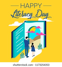 International Literacy Day Poster. Education Concept Vector Illustration.