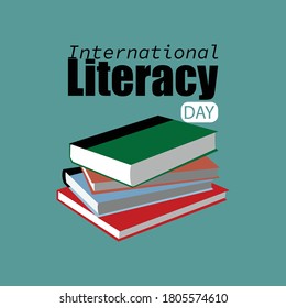 International Literacy Day poster. Education concept vector illustration. Pile of books.