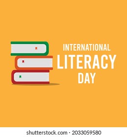 International literacy day. International literacy day poster. Education concept. Vector illustration. Stack of books.