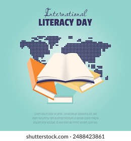 International Literacy Day template with stack of books