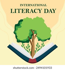 international literacy day with tree grow up from the book illustration