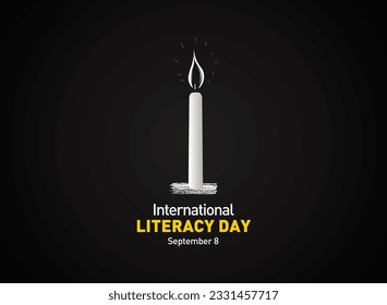 International Literacy Day Vector illustration of open book with alphabet letters and earth. Children education background or learning event concept.