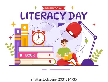International Literacy Day Vector Illustration on 8th September with Book and Educational Equipment in Education Holiday Cartoon Hand Drawn Templates