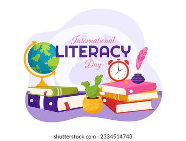 International Literacy Day Vector Illustration on 8th September with Book and Educational Equipment in Education Holiday Cartoon Hand Drawn Templates