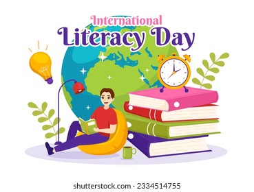 International Literacy Day Vector Illustration on 8th September with Book and Educational Equipment in Education Holiday Cartoon Hand Drawn Templates