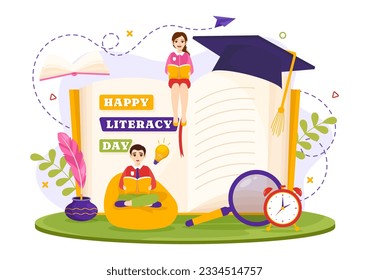 International Literacy Day Vector Illustration on 8th September with Book and Educational Equipment in Education Holiday Cartoon Hand Drawn Templates