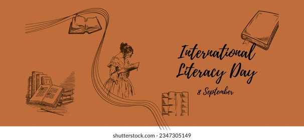 International Literacy Day Vector illustration of open book with alphabet letters and earth.