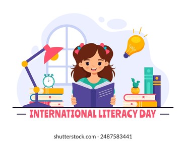 International Literacy Day Vector Illustration on 8th September with Books and Educational Equipment in an Educational Holiday Cartoon Background