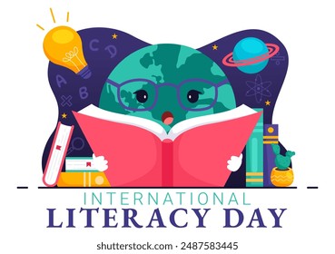 International Literacy Day Vector Illustration on 8th September with Books and Educational Equipment in an Educational Holiday Cartoon Background