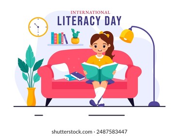 International Literacy Day Vector Illustration on 8th September with Books and Educational Equipment in an Educational Holiday Cartoon Background