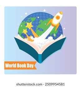 International Literacy Day. The world can be learned from books. World Book Day concept. Flat vector illustration.