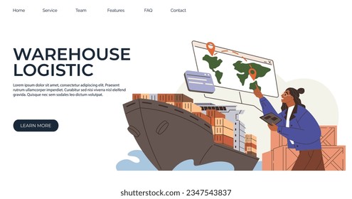 International logistic. Global delivery export. Vector. International warehouse logistics provide for global cargo delivery services Export and import shipping hinge on state global logistics at any