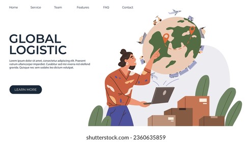 International logistic. Global delivery export. Vector. Export and import shipping hinge on state global logistics at any given time Advanced supply delivery chain management technologies improve