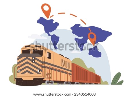 International logistic. Global delivery export by train. Vector. Cargo delivery tracking is modern global logistic operations Export and import shipping industries contribute to robust international
