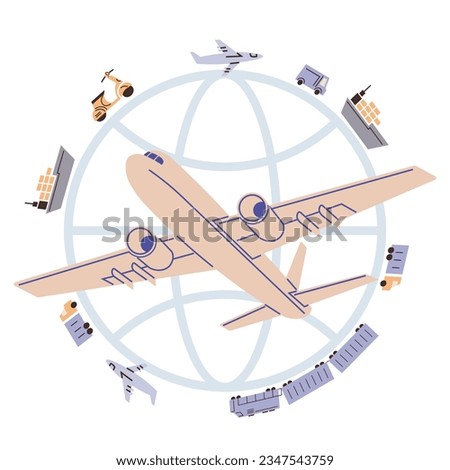 International logistic. Global delivery export. Vector. Worldwide shipping services are expanding due to improvements in global logistics International logistics require expert coordination