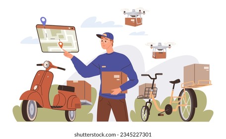 International logistic. Local delivery export. Vector. Well-organized inventory delivery system in all retail operations Local logistics are often seen as unsung heroes global. Food delivery