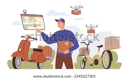 International logistic. Local delivery export. Vector. Well-organized inventory delivery system in all retail operations Local logistics are often seen as unsung heroes global. Food delivery