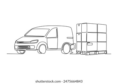 International logistics and cargo delivery concept. Single line draw design vector graphic illustration.