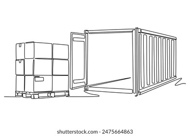 International logistics and cargo delivery concept. Single line draw design vector graphic illustration.