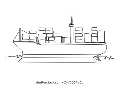 International logistics and cargo delivery concept. Single line draw design vector graphic illustration.