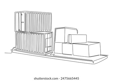 Concepto de logística internacional y entrega de carga. Ilustración gráfica de Vector de diseño de línea única.