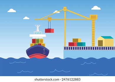 Concepto de logística internacional y entrega de carga. Ilustración vectorial plana de color aislada.