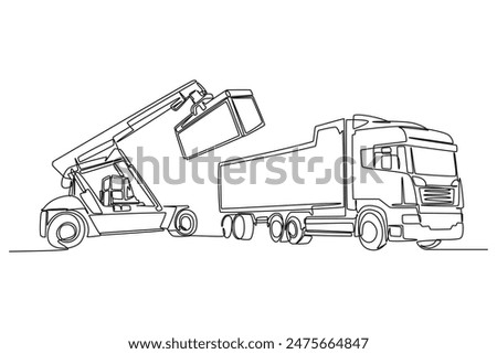 International logistics and cargo delivery concept. Single line draw design vector graphic illustration.