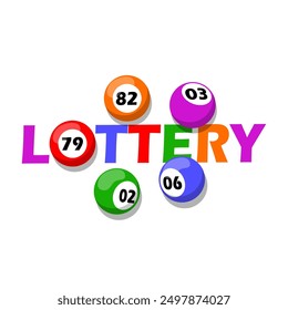 International Lottery Day event banner. Colorful balls containing numbers with colorful bold text on white background to celebrate on August 27th in United Kingdom