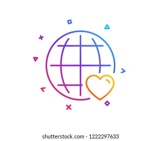 International Love line icon. Heart with Globe symbol. Valentines day sign. Gradient line button. International Love icon design. Colorful geometric shapes. Vector