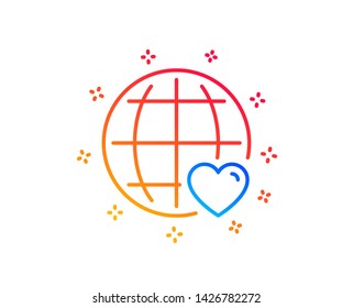 International Love line icon. Heart with Globe symbol. Valentines day sign. Gradient design elements. Linear international Love icon. Random shapes. Vector
