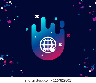 International Love simple icon. Heart with Globe symbol. Valentines day sign. Cool banner with icon. Abstract shape with gradient. Vector