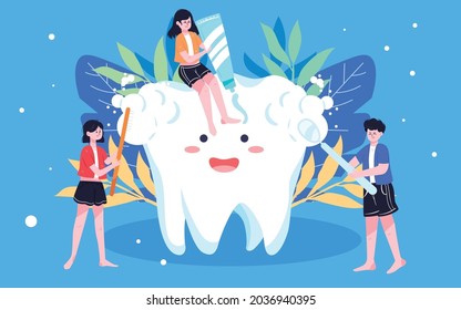 International Love Tooth Day Brushing Illustration Dental Health Oral Cleaning Poster