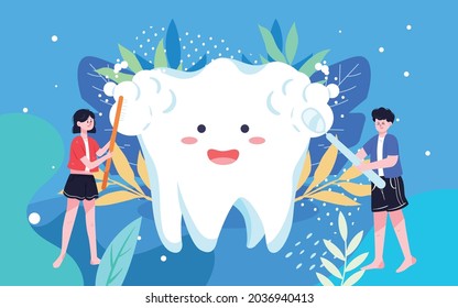 International Love Tooth Day Brushing Illustration Dental Health Oral Cleaning Poster